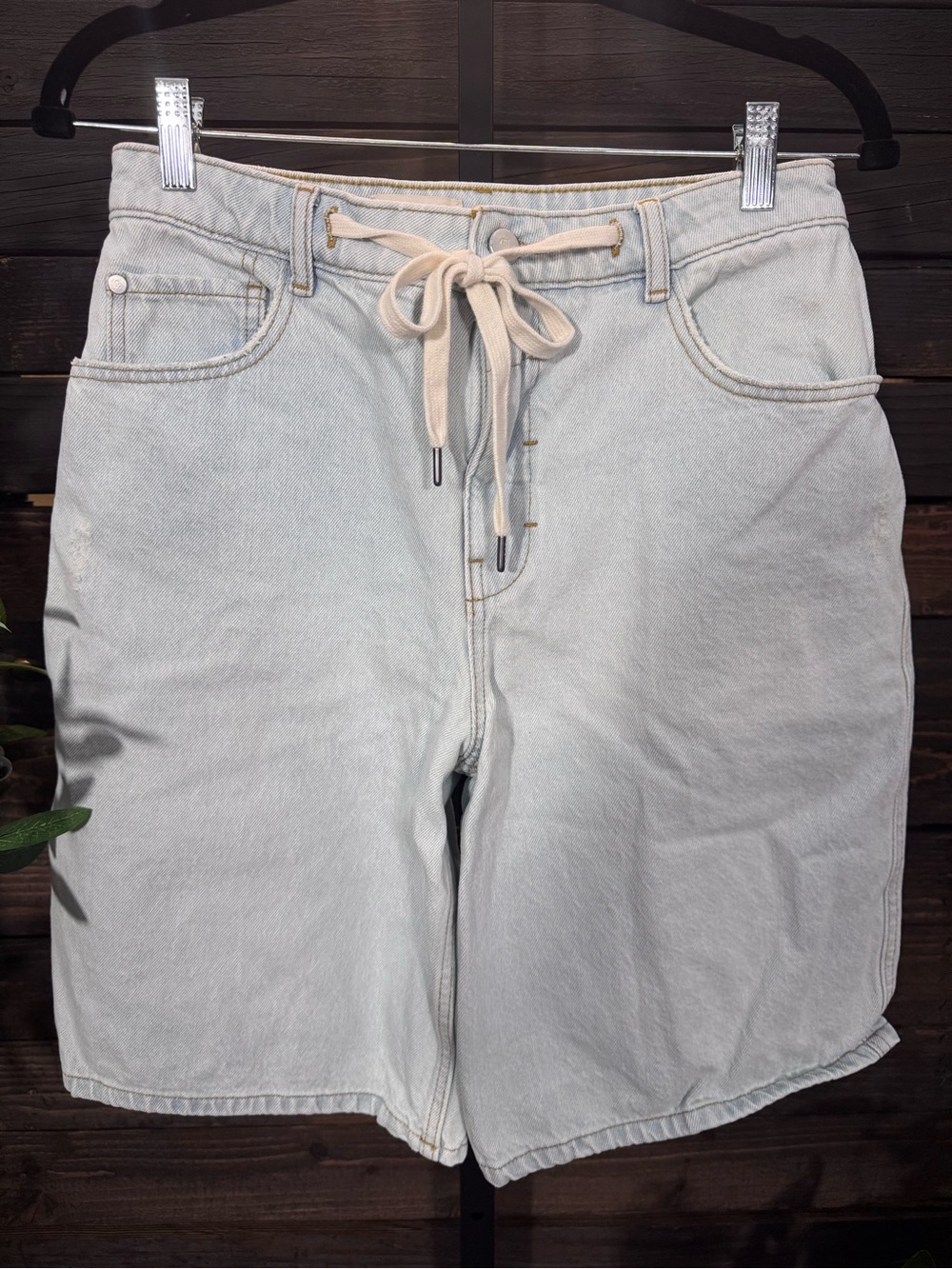 Pilcro Light Wash Denim Drawstring Bermuda Shorts